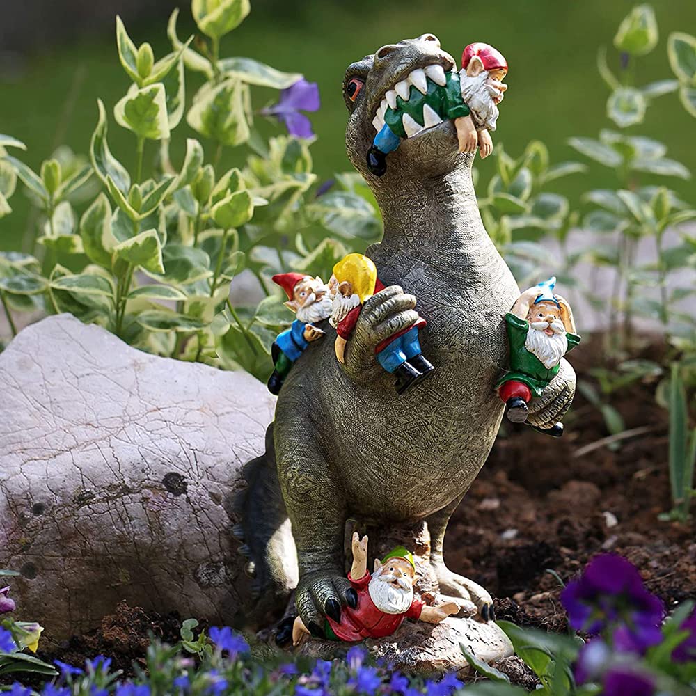 Dinosaur Eating Gnomes Garden ArtDinosaur Eating Gnomes Garden Art,Garden Gnome Statues Outdoor Decor,interesting Garden Garden Ornament Dinosaur Decoration Accessories(big)
