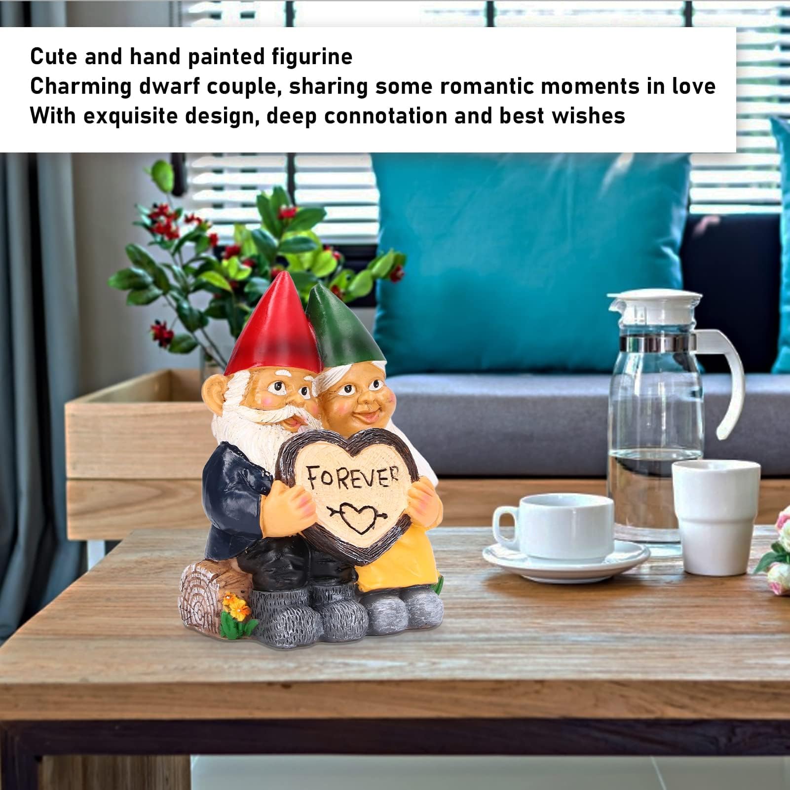Creative Resin Garden Gnome Couple Dwarf Heart Shaped Statue Waterproof and Durable Suitable for Garden Gifts Patio Lawn Decoration