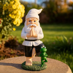BRUBAKER Garden Yoga Gnome Tree - Gnome with Frog - Garden Sport Figure Vrksasana - Weatherproof Zen Decoration for Garden and Camping - Funny White Outdoor Decoration - 9.5 inches