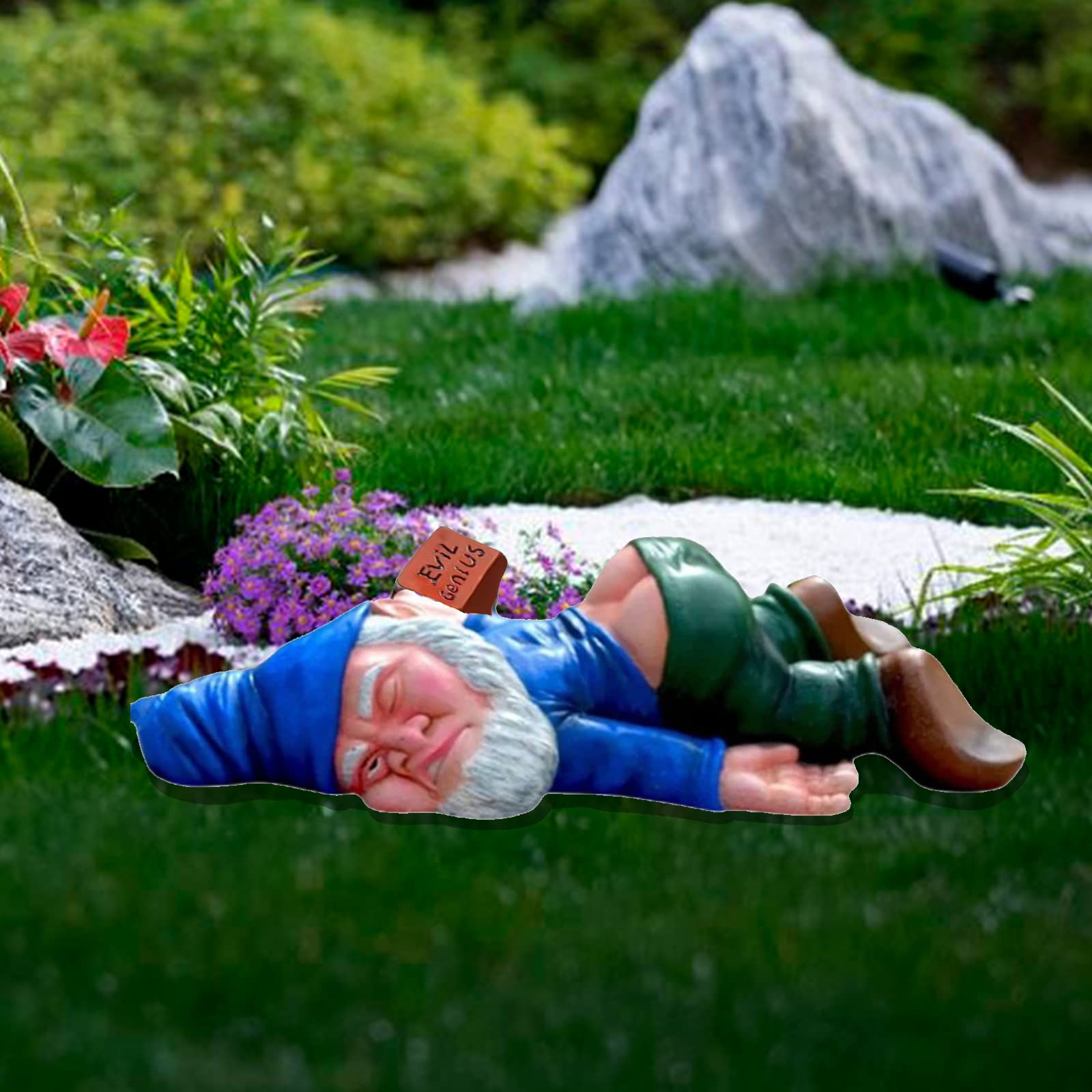Lethogety Funny Garden Gnomes Outdoor Statues, 5.9 Inch Naughty Lying Figurine Wizard Dwarf Resin Sculpture Decoration for Lawn Patio Outside Yard Decor Novelty Housewarming Gift (Blue)