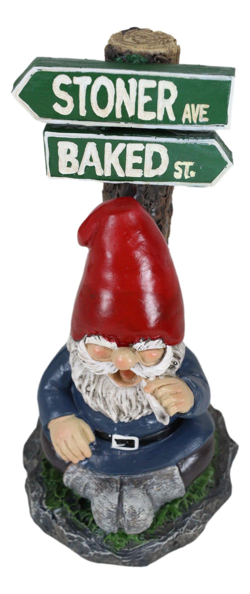 Ebros Gift Whimsical Carefree Gypsy Life Mr Gnome Dwarf Stoner Smoking Rolled Stash Sitting by Crossroads Stoner Ave and Baked St Figurine Fantasy Gnomes Fairy Garden Home Decor