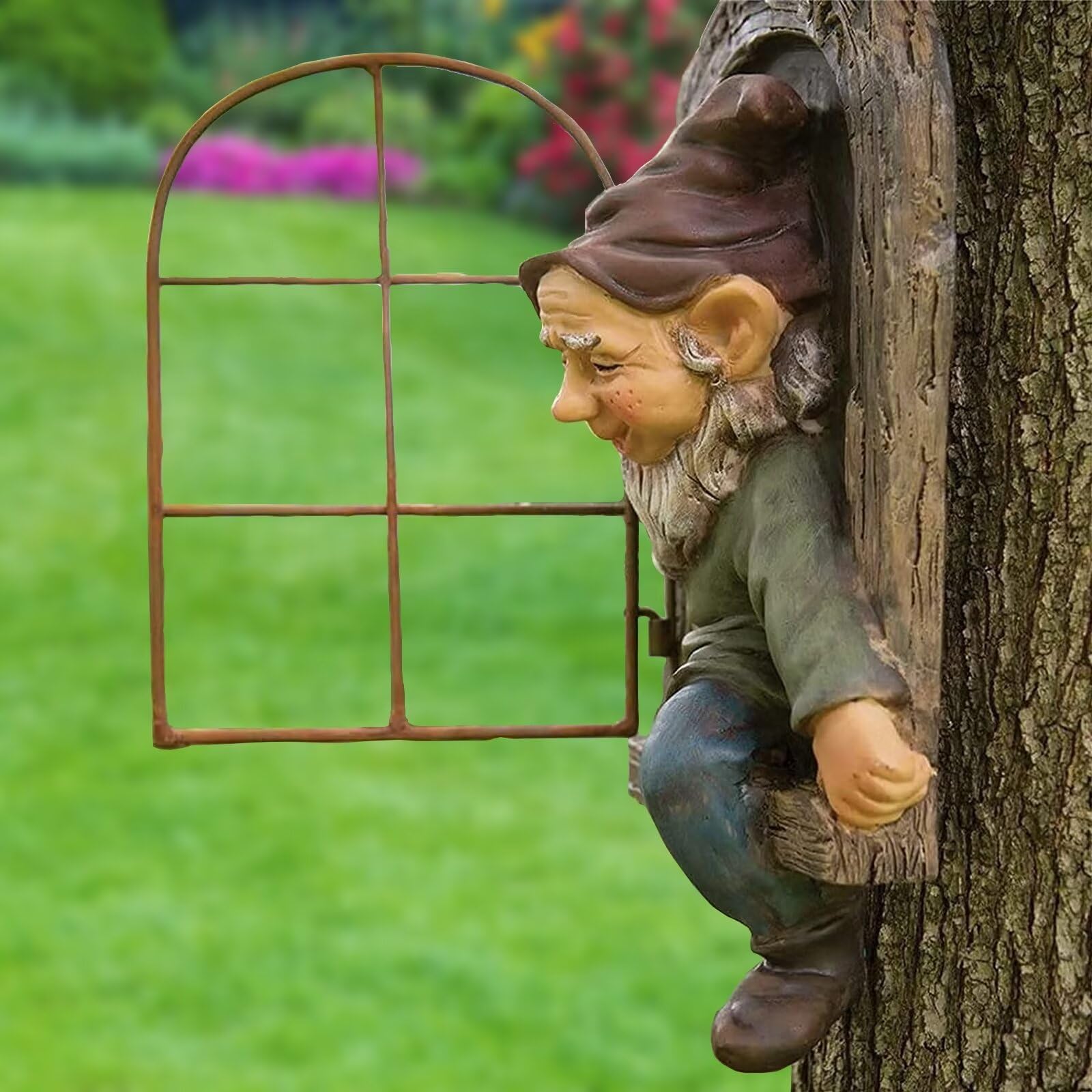 DHOBY GHAUT Elf Out of Door Tree Hugger 12-inch, Gnome Statue Tree Face Garden Decoration for Yard, Patio, Gnome Outdoor Clearance Large Ornaments, Garden Peeker Yard Art