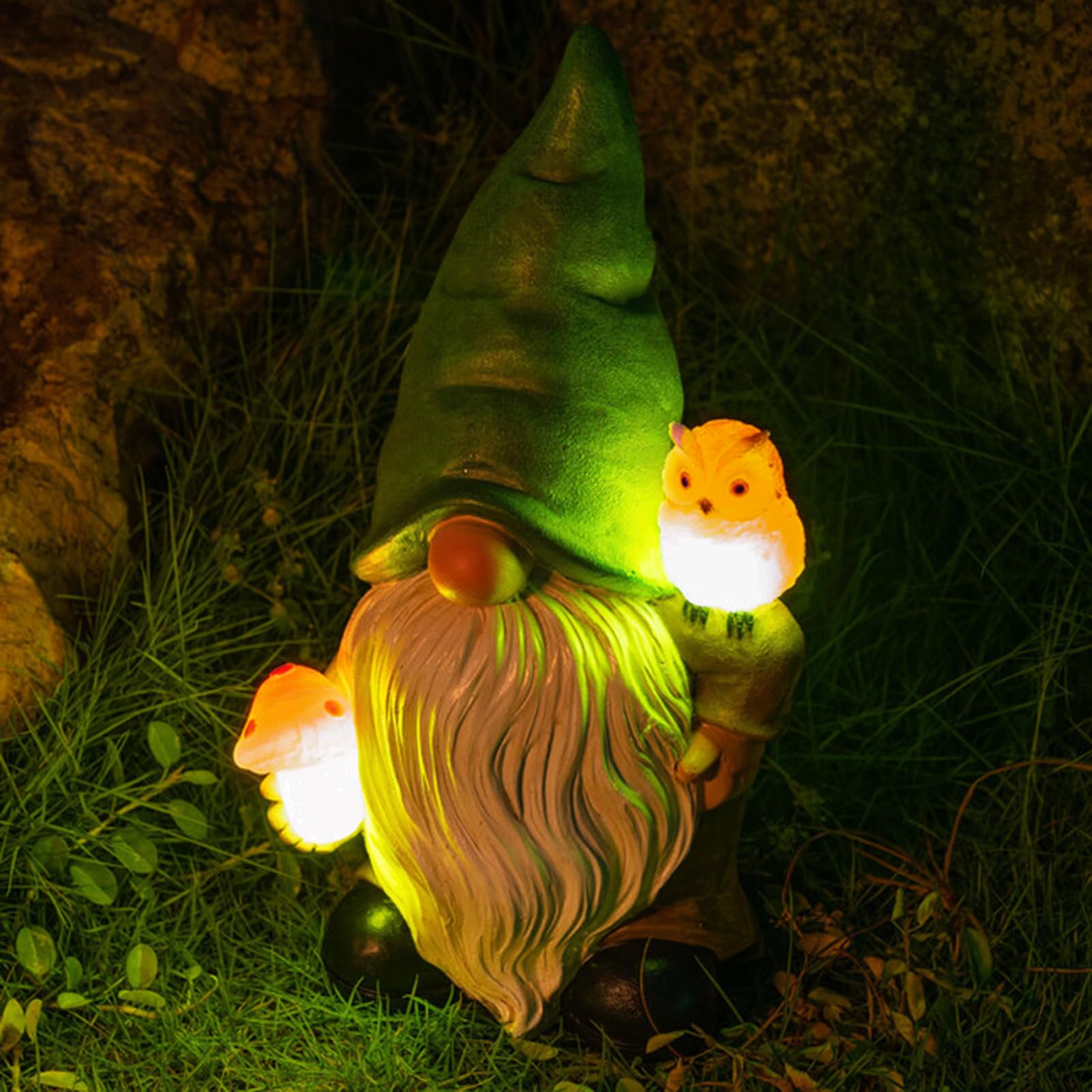 WONDHOME Garden Gnome Sculptures Statues Resin Decor Owl Mushroom Solar LED Lights Lantern Female Outdoor Gnomes Garden Figurines for Patio Yard Lawn House Farmhouse Decorations Gifts,Owl …