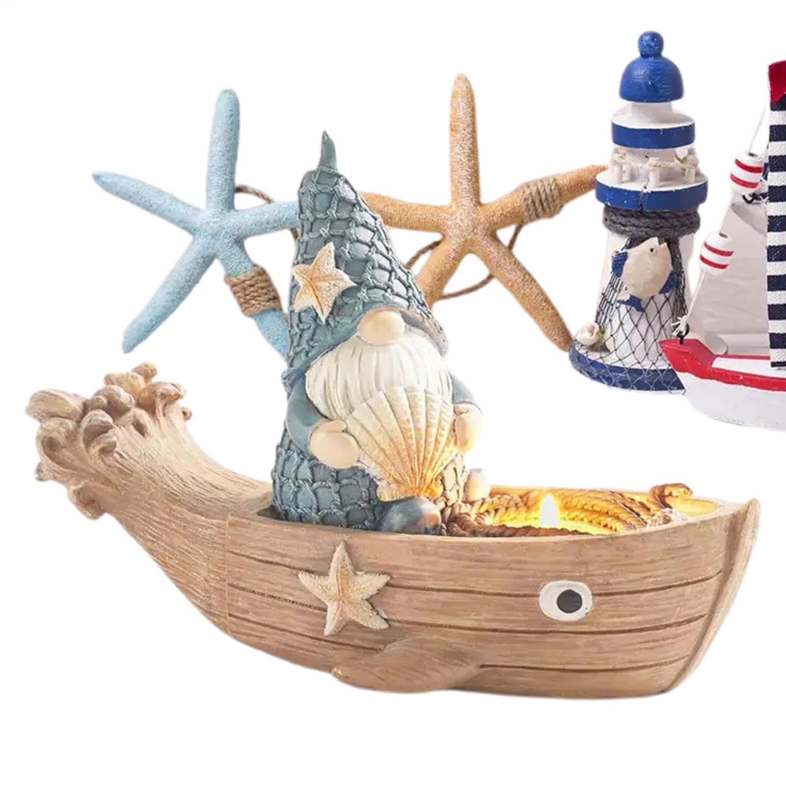 Générique Garden Figurine, GNOME Statue, Weather-Resistant Resin Nautical-Themed Outdoor GNOME Ornament for Beach Lovers Tabletop Lawn Patio Backyard Porch Balcony Decoration, 280 g