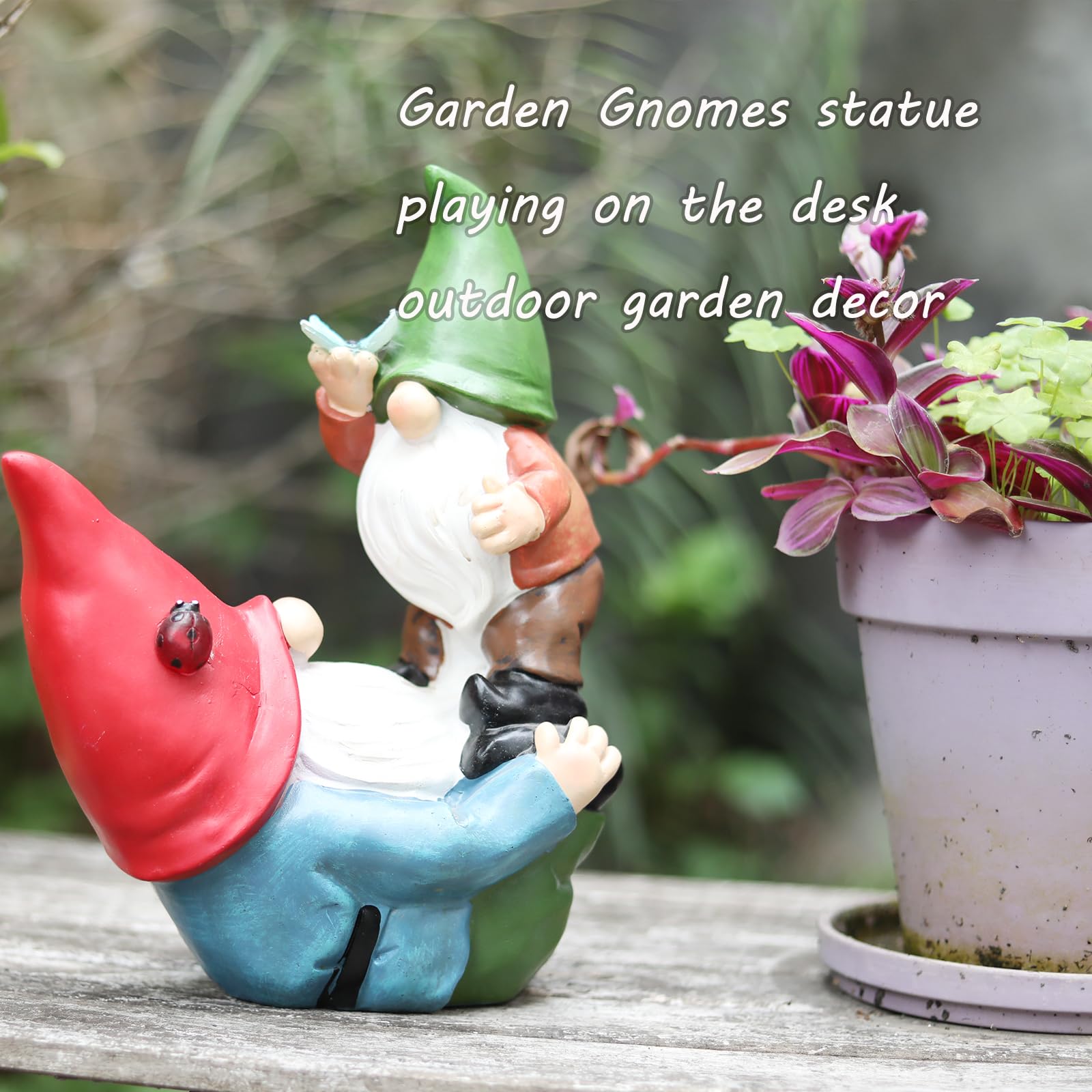 Ovewios Garden Gnomes Statues Outdoor, Funny Gnomes Figurine Playing Together Garden Sculpture& Statues Resin Ornament for Outdoor Patio Yard Lawn Porch Decor
