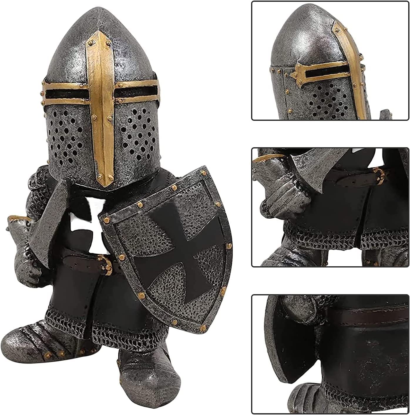 Knight Gnomes Guard Garden Statues 2021 Christmas Guardians Gnomes, Renaissance Medieval Cross Templar Crusader Figurine, Armor Miniature European Knights Sculpture for Yard Lawn Art Decor (8 pcs)
