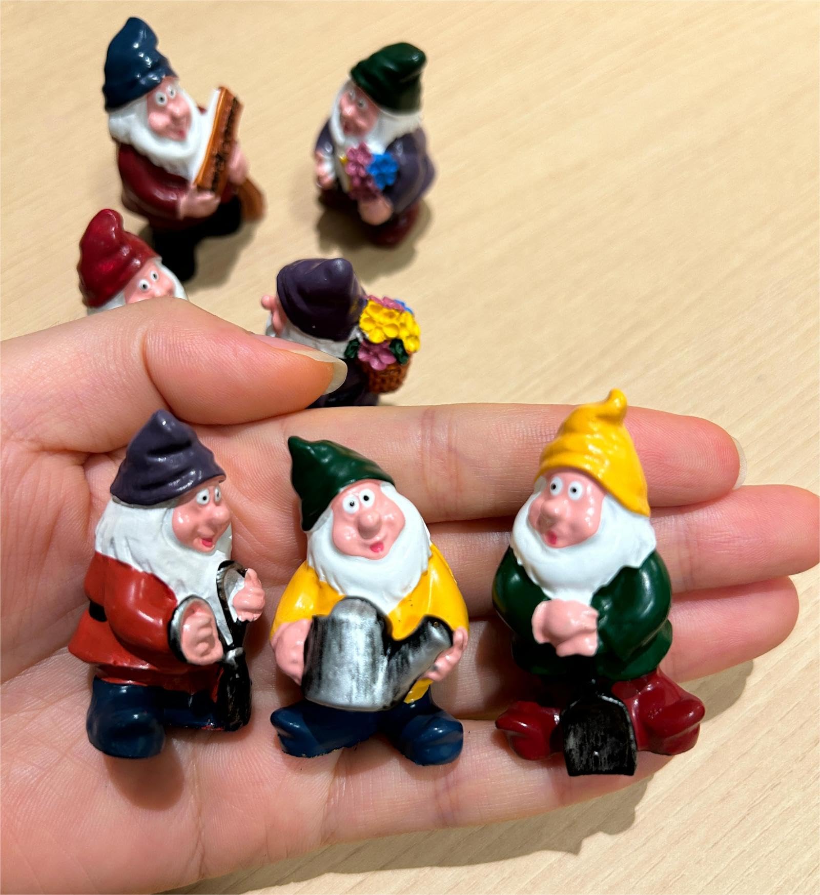 Mini Gnomes Set of 7 - Fairy Garden Accessories, Tiny Gnome Figurines for Miniature Fairy Garden Decor, Plant Pot Decorations