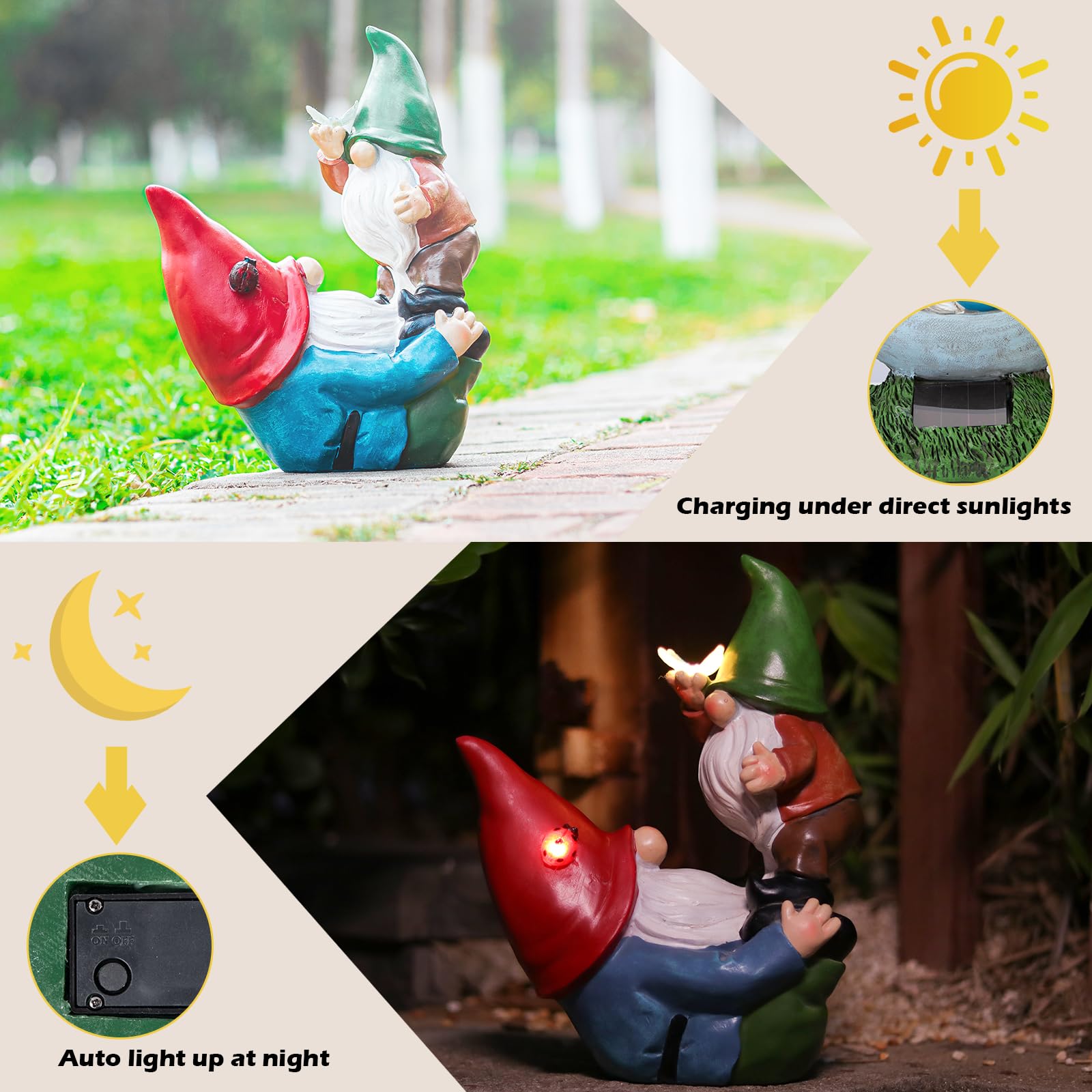 Ovewios Garden Gnomes Statues Outdoor, Funny Gnomes Figurine Playing Together Garden Sculpture& Statues Resin Ornament for Outdoor Patio Yard Lawn Porch Decor