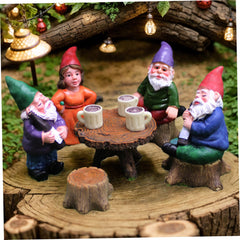 Dbvnnsy 6Pcs/Set Garden Gnome Figurines Set Resin Miniature Gnomes Statue with Table and Stool Cute Yard Ornaments Collectible Decoration for Garden Outdoor Lawn