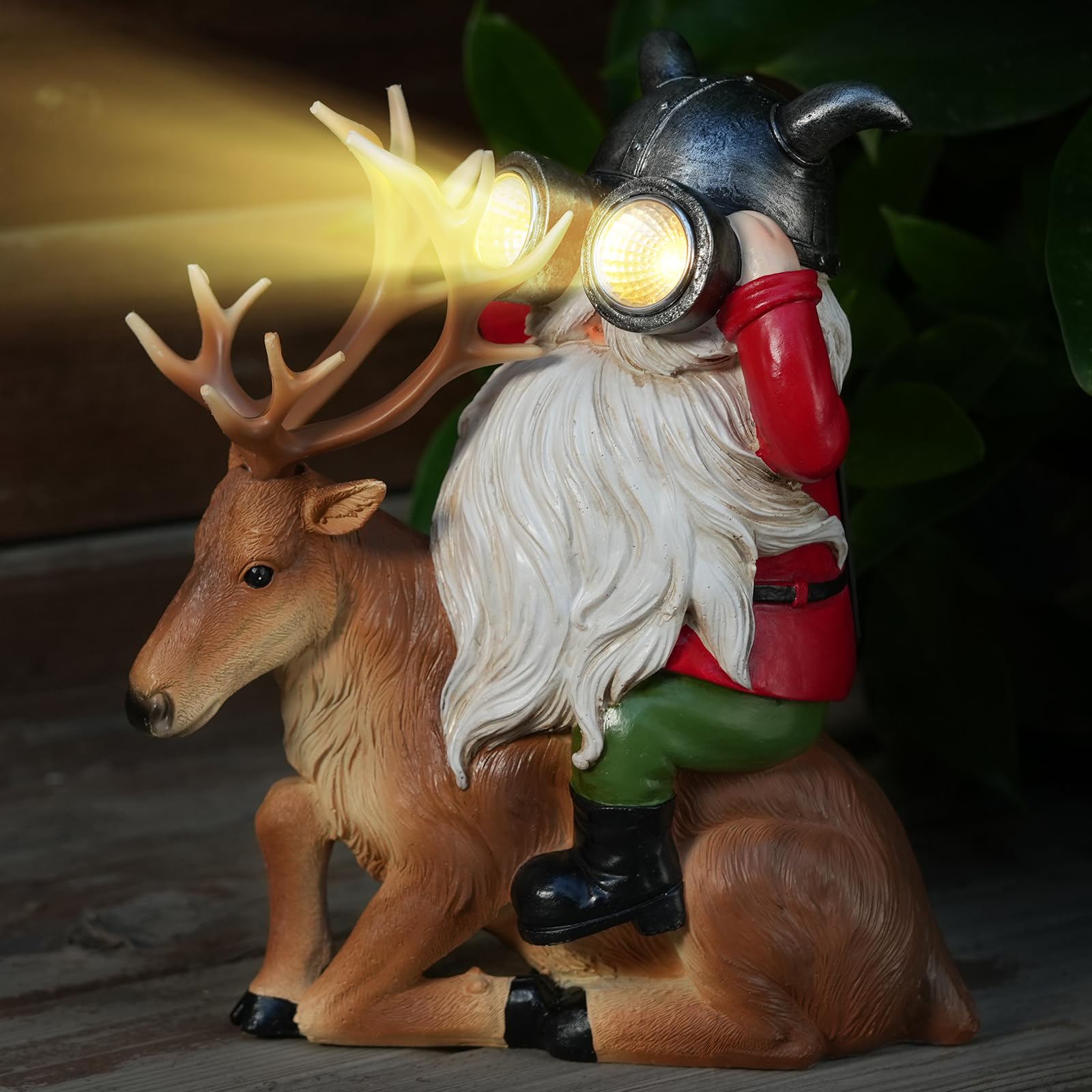 VChymm Garden Gnome Statues Resin Gnome Sitting On Deer Statues Solar Lights Outdoor Telescope Gnome Gifts for Yard, Patio Decor Gift (Deer Gnome)