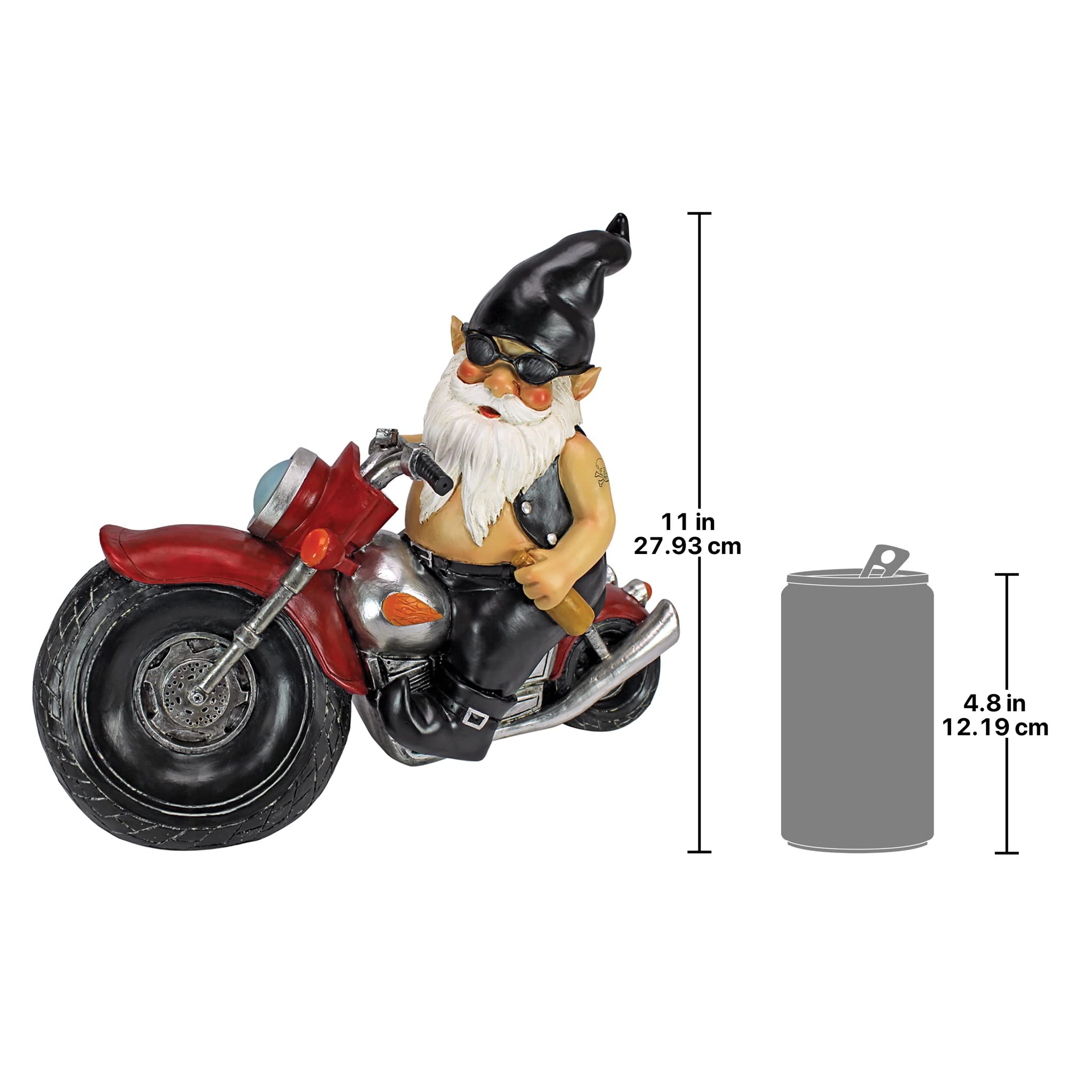 Design Toscano QM7512103 Axle Grease the Biker Garden Gnome Motorcycle Statue, 33 cm, Polyresin, Full Color
