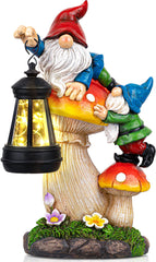 C&Y&G&X Solar Garden Gnome, Mushroom Design with Bright Solar Lantern,Cute Gnome Garden Decor