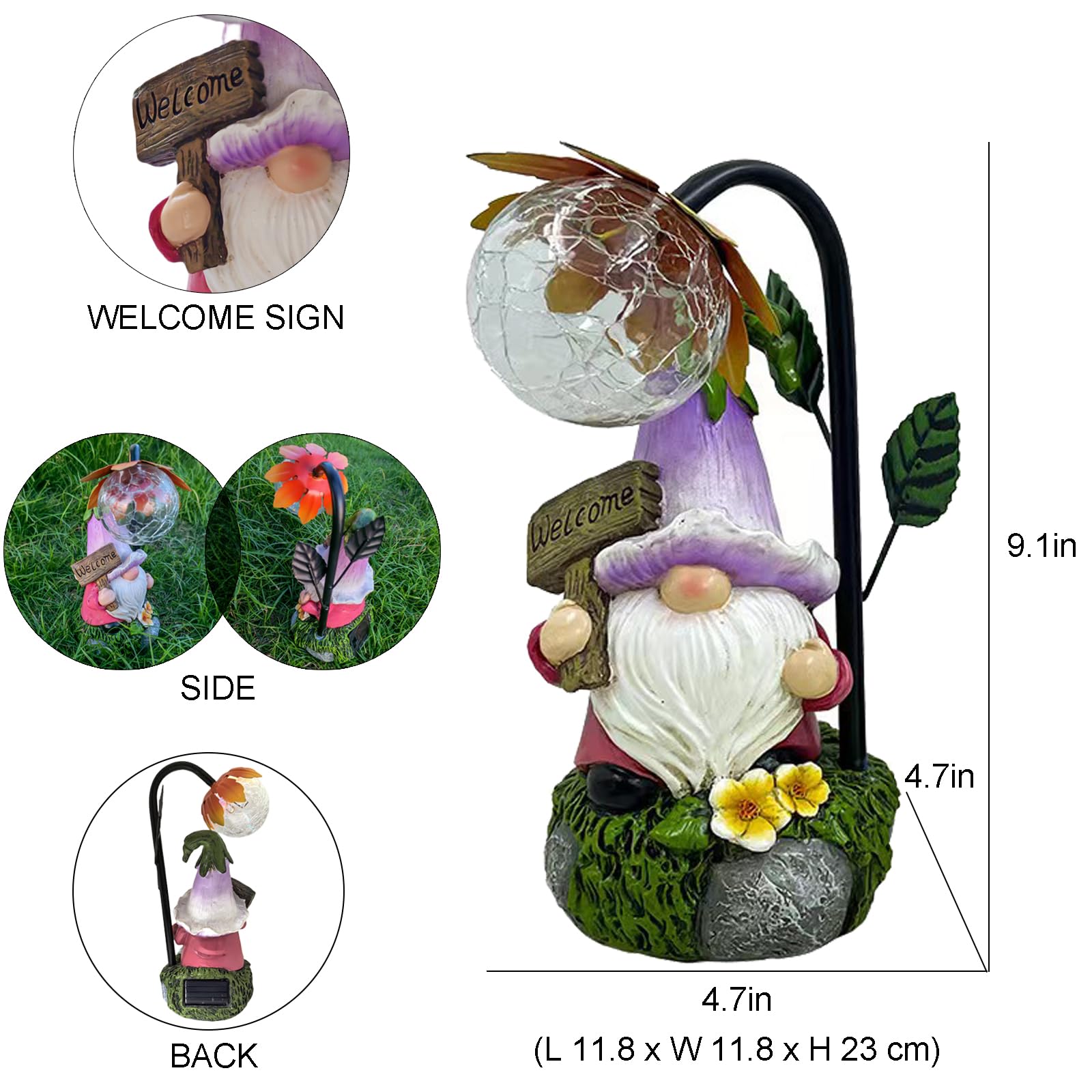Maikall Rish Garden Gnomes Outdoor Statue with Solar Lights Welcome Gnome Home Garden Decor Mom Gifts for Yard Patio Home Garden
