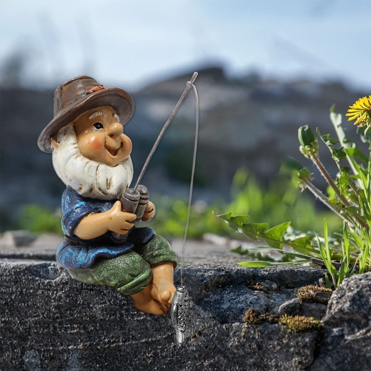 Caffney Fishing Gnome Garden Gnome Statue Naughty Gnome Garden Figurine Dwarf Sculpture Resin Ornament for Lawn Yard Balcony Porch Patio Home Indoor Outdoor Decorations