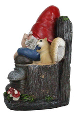 Ebros Gift Rude Mean Garden Greeter Go Away! Mr Gnome Dwarf with Squirrel On Tree Logs Chair Flipping The Bird Middle Finger Figurine As Whimsical Decor Magical Fantasy Gnomes