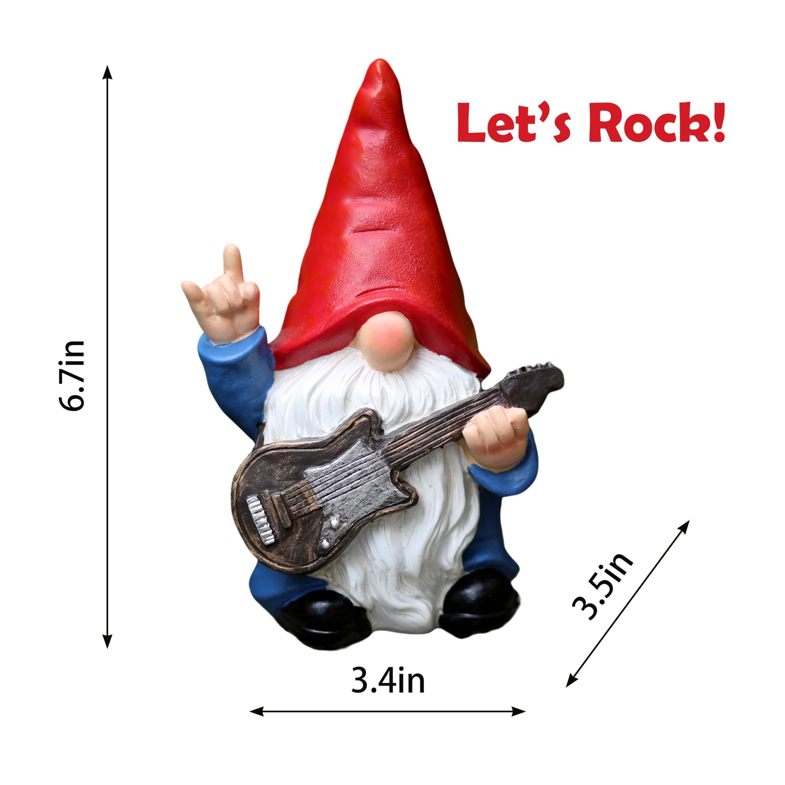 WSHMZYHOME Garden Gnome with Guitar Figurine, Red Hat, Blue Outfit, Indoor Outdoor Decorative Statue