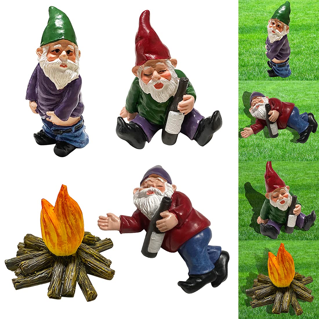 EJWCIG Funny Garden Gnomes Statues Drunk Peeing Naughty Inappropriate Yard Lawn Gnomes Outdoor Decorations Patio Decor (Bonfire)