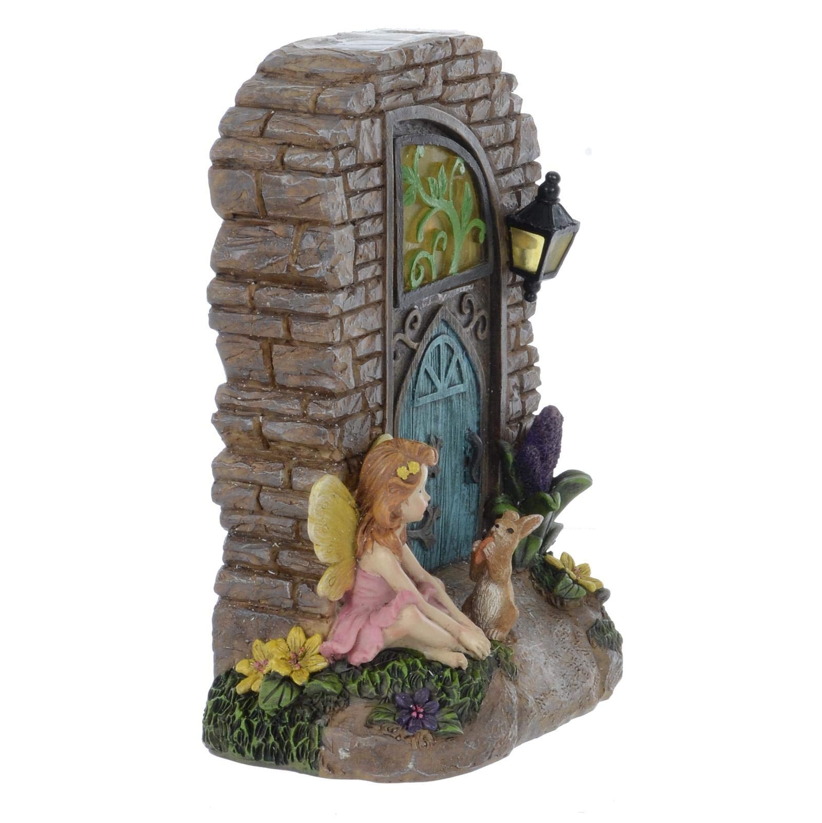 Azuma Fairy Door Solar Powered Garden Ornament Yellow LED Lights Outdoor - Fairy