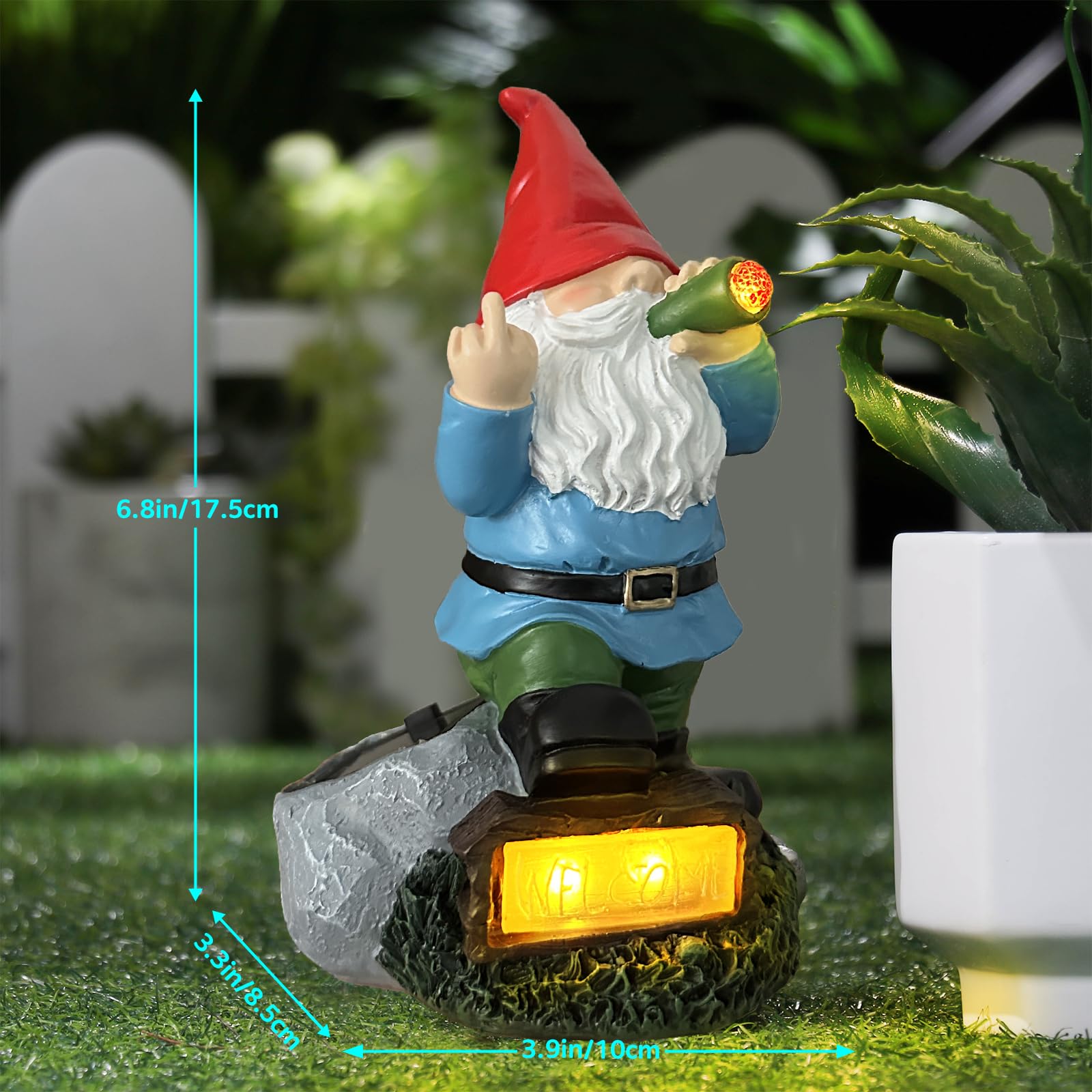 TIANCENTRAL H Resin Gnomes Garden Decor,7.1 Inch Tall Solar Funny Garden Gnomes Outdoor Gnome Statues Gift for Yard, Patio, Lawn, Outside Naughty Gnome., TCDJ-05