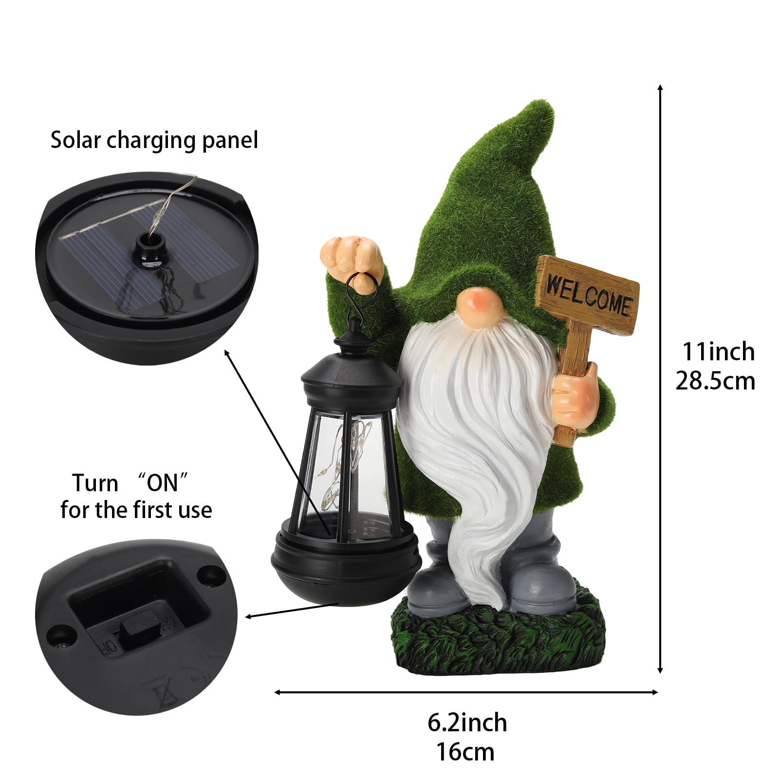 halp·ssfm Garden Gnome Statue Solar Light Outdoor Decorations Figurine Welcome Sign with Lantern Sculpture Garden Decor Lawn Patio Yard Porch Outside Housewarming Gifts for Women Mom Grandma