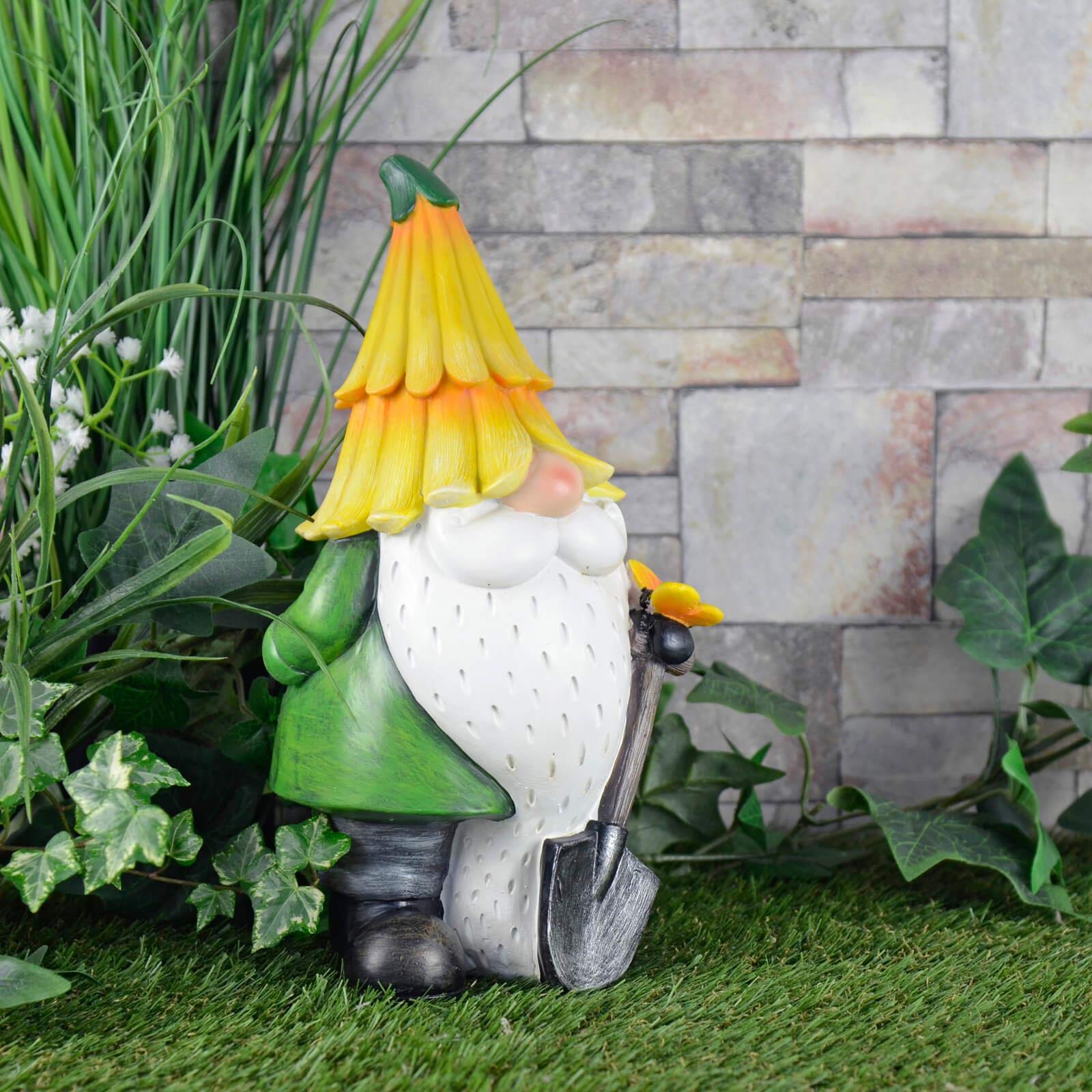 Garden Gnome Ornament Novelty Resin Standing Figure Patio Outdoor - Yellow Hat