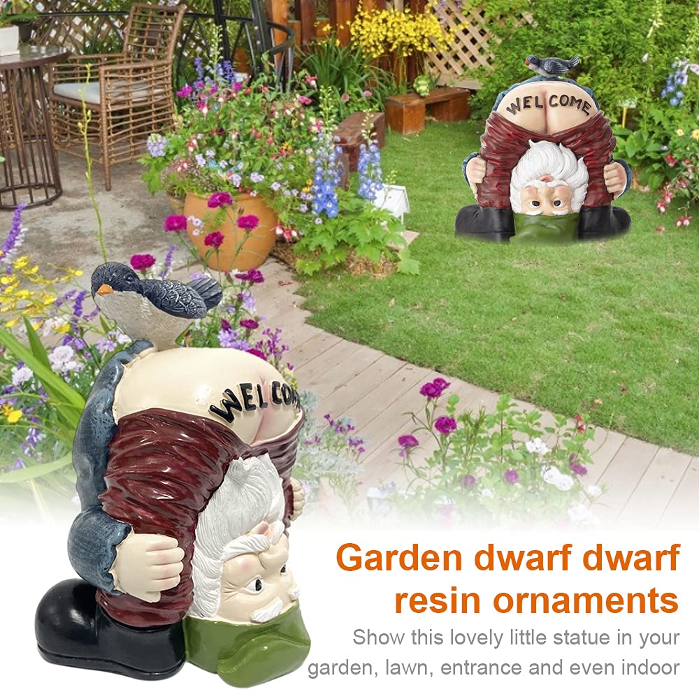 Garden Gnome Statue Water Resistant Funny Resin Garden Figurines Miniature Fairy Gnomes Garden Decoration for Indoor Outdoor Backyard Decor Patio Yard Lawn Ornaments Gift (Welcome)