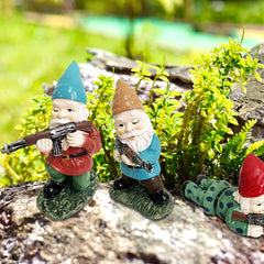 PERFECTOP 3Pcs Military Soldier Garden Gnomes with Guns AK47, Funny Army War Combat Defender Gnome Statue Figurines, Indoor Outdoor Patio Yard Lawn Desktop Ornament Decor,Valentine's Day Men Gift
