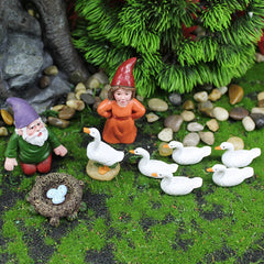Fairy Tale Garden Accessories, Miniature Gnome Statue and Large White Goose Statue 9 Pieces Set, Garden Gnome Statue for Planter Decoration, Home Decoration, Fairy Tale Garden