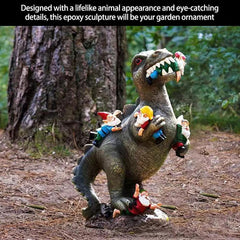 Garden Gnome Ornaments, Waterproof Eco-friendly Dinosaur Eating Gnomes Figurines Miniature Resin Statues for Yard Lawn Patio Party Halloween Decorations, 15*10*6