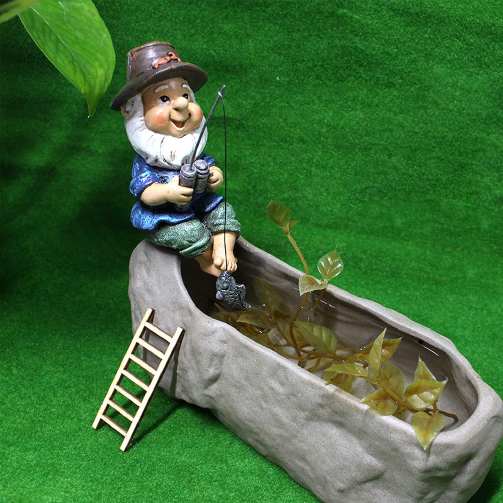 Fairy Garden Gnome Statues Miniature Dwarf Elf Fishing Figurines Outdoor Landscape Ornaments for Yard Lawn Pond Pool Riverside Decoration (Gnome)