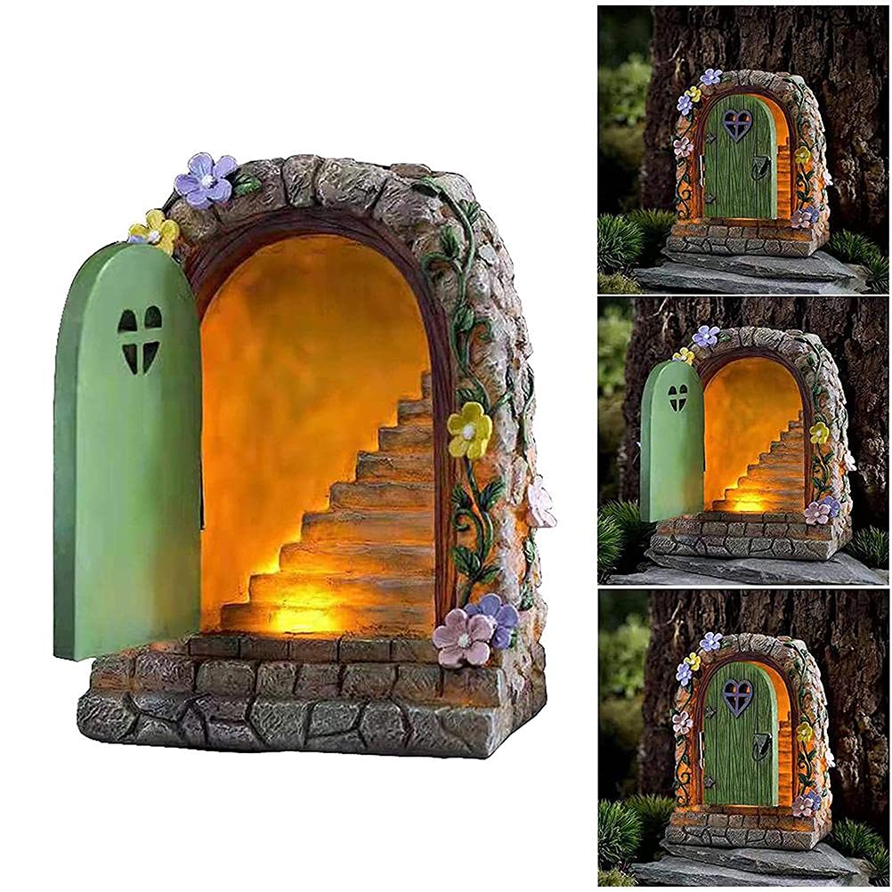 Srliya Solar Light Fairy Garden Miniature Door Sculpture Resin Statue (11 Black [8 Lights]), Srliyawbm5tsnrfq-79