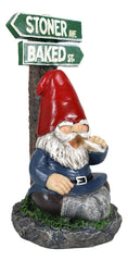 Ebros Gift Whimsical Carefree Gypsy Life Mr Gnome Dwarf Stoner Smoking Rolled Stash Sitting by Crossroads Stoner Ave and Baked St Figurine Fantasy Gnomes Fairy Garden Home Decor
