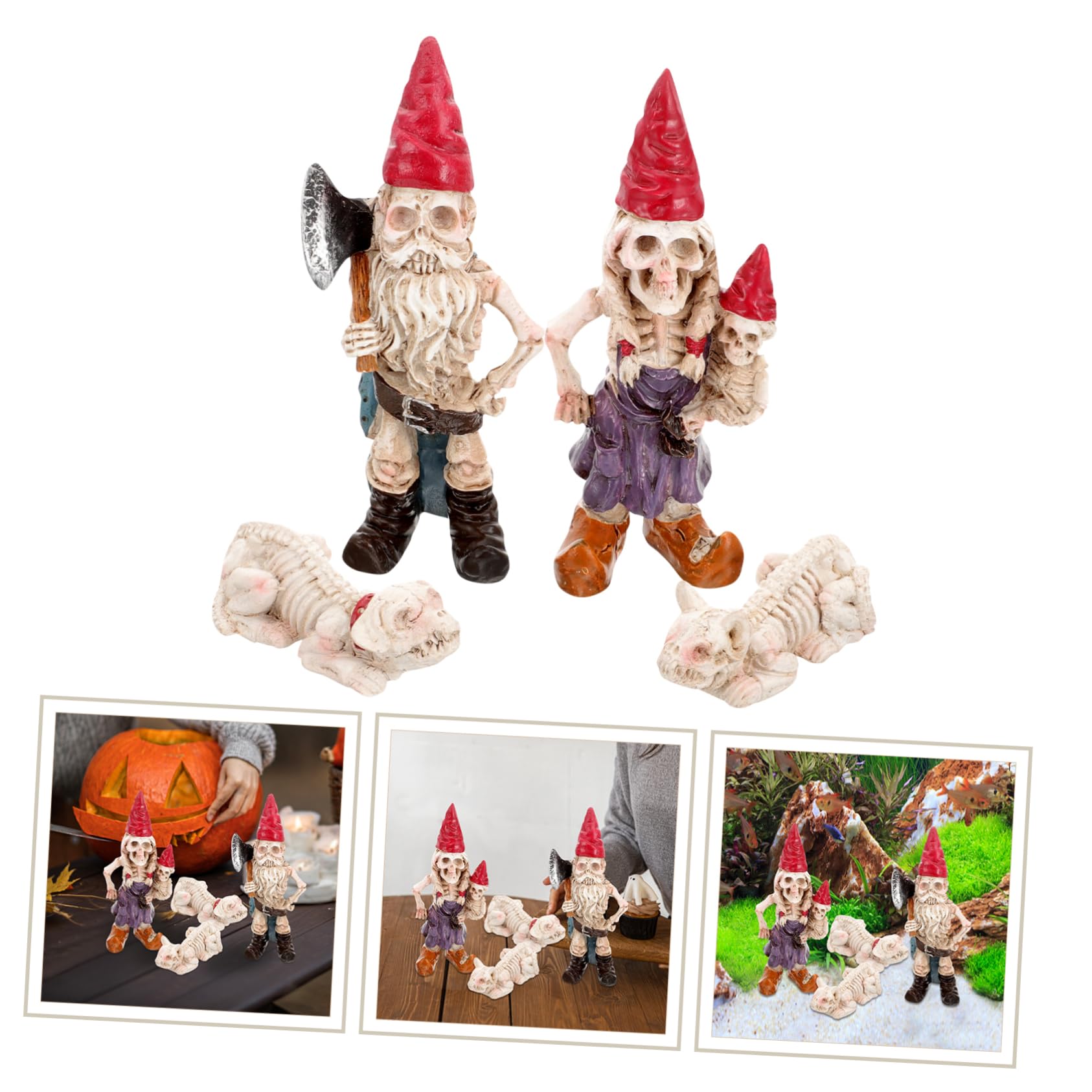 BESPORTBLE Gnome Skull Statue Skeleton Dwarf Ornaments Halloween Gnome Garden Decorative Resin