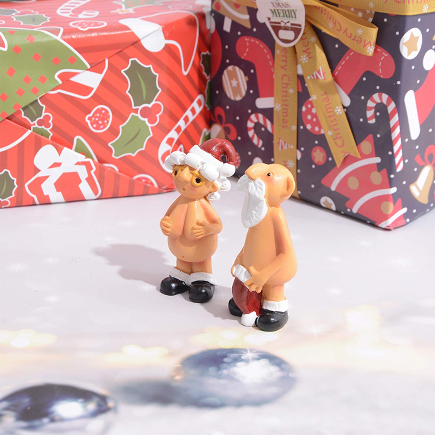 DWTECH 2 Pack Naughty Santa Ornament Set - 5.2cm Naked Santa Home Indoor Table Decor for Christmas Party Tree Hanging