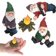 Drunk Gnomes for Garden, 3PCS Mini Gnomes with 1PC Fire, Resin Fairy Garden Gnomes, Funny Naughty Gnomes for Outdoor Indoor Patio Yard Lawn Porch 1