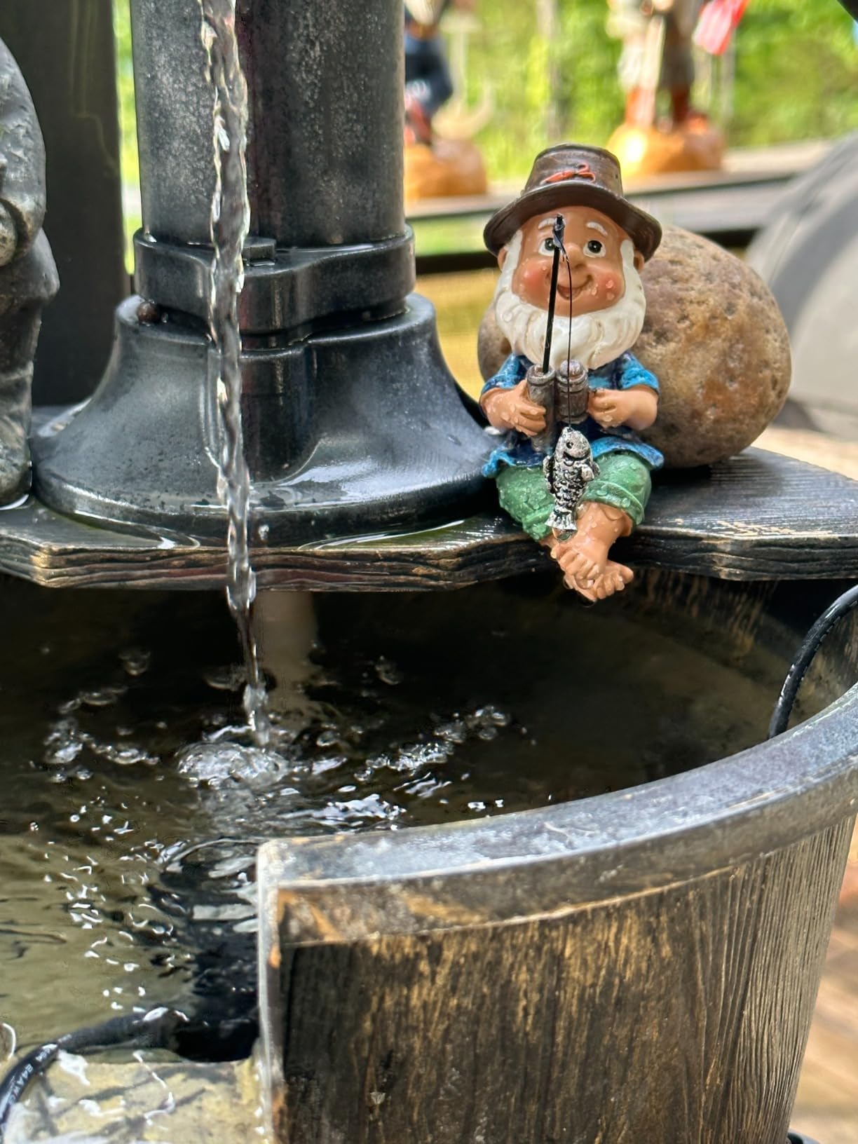 Fairy Garden Gnome Statues Miniature Dwarf Elf Fishing Figurines Outdoor Landscape Ornaments for Yard Lawn Pond Pool Riverside Decoration (Gnome)
