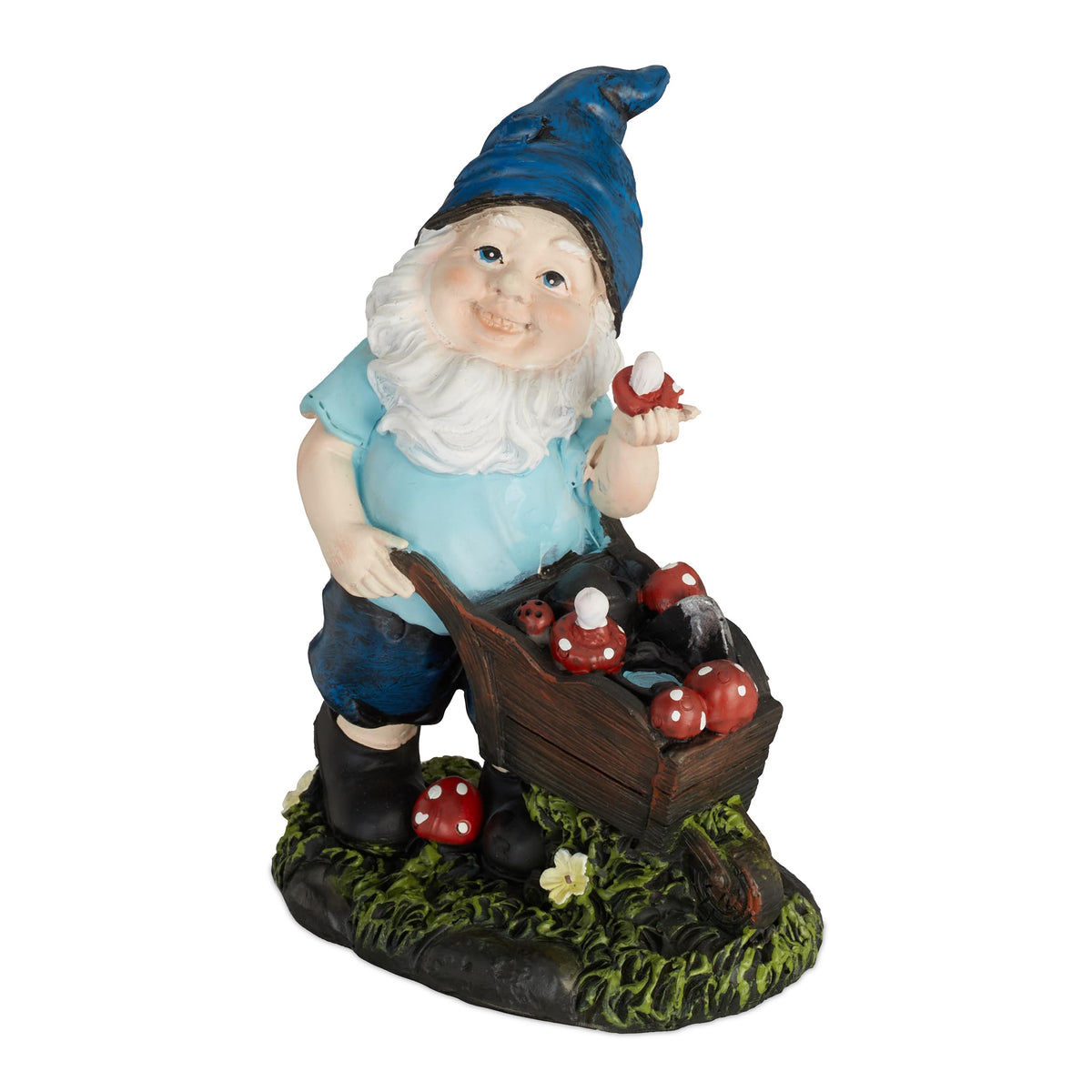 Relaxdays Garden Gnome with Toadstools, Weather & Frostproof, 14.5 x 10.5 x 7 cm, Figurine, Polyresin, Multicoloured