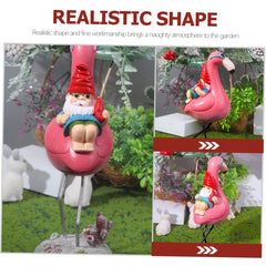 SUPVOX Naughty Gnome Statue Flamingo Wear Resistant Resin Dwarf Garden Ornament for Outdoor Lawn and Lightweight for Courtyards and Parties