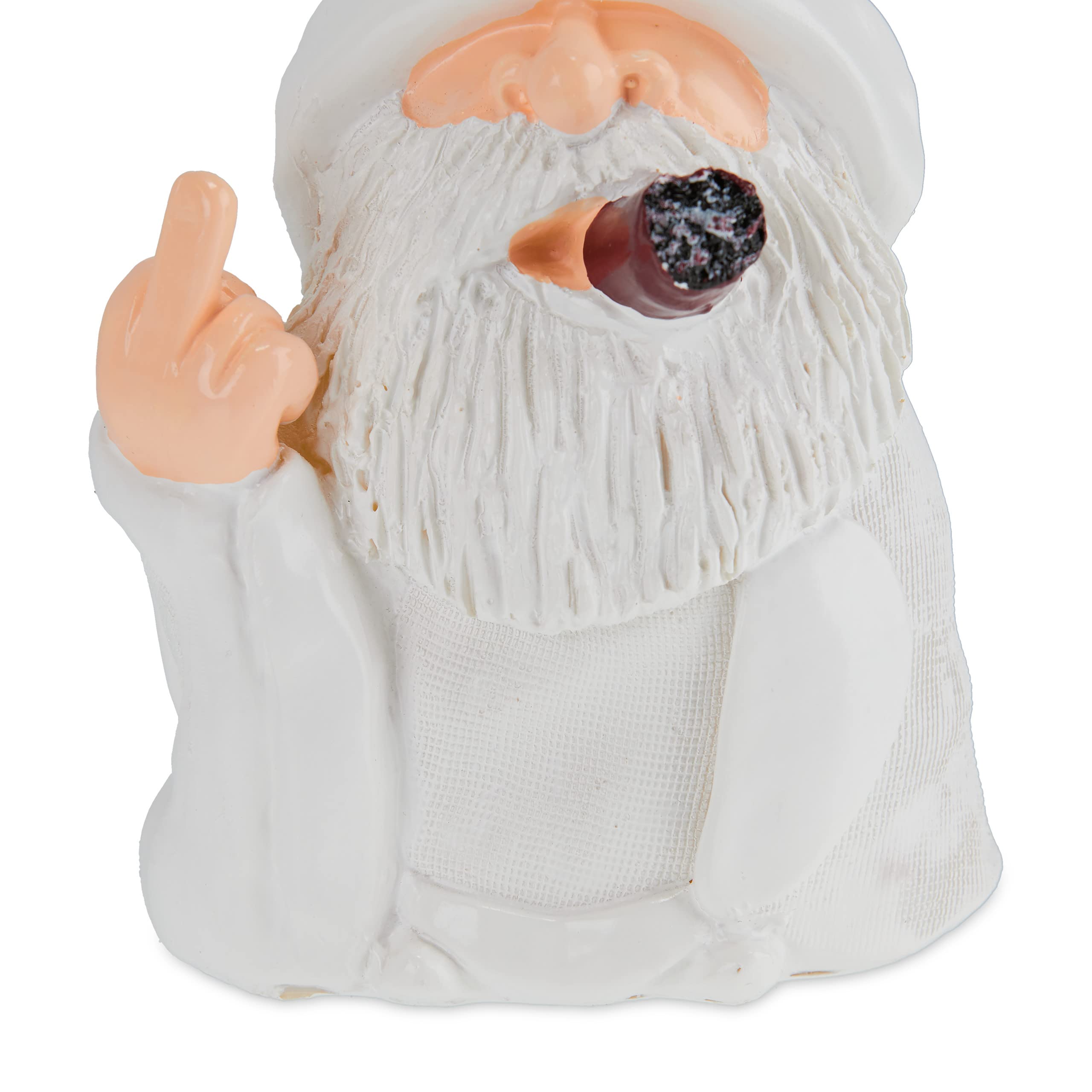 Relaxdays Gnome with Cigar, Giving Middle Finger, Rude Figurine, Frost Resistant, Garden Statue, Polyresin, White, 15 x 9 x 7 cm