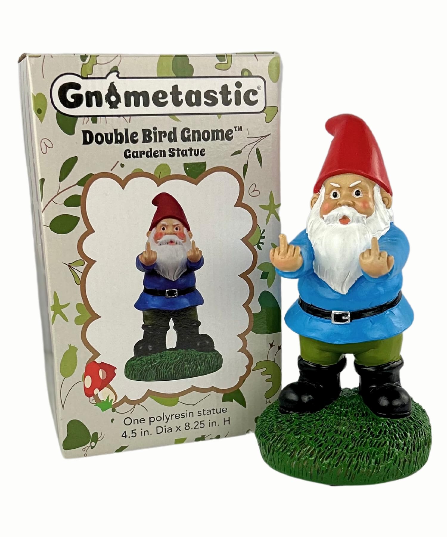 Gnometastic The Original Double Bird Garden Gnome Statue, 8.45" Tall