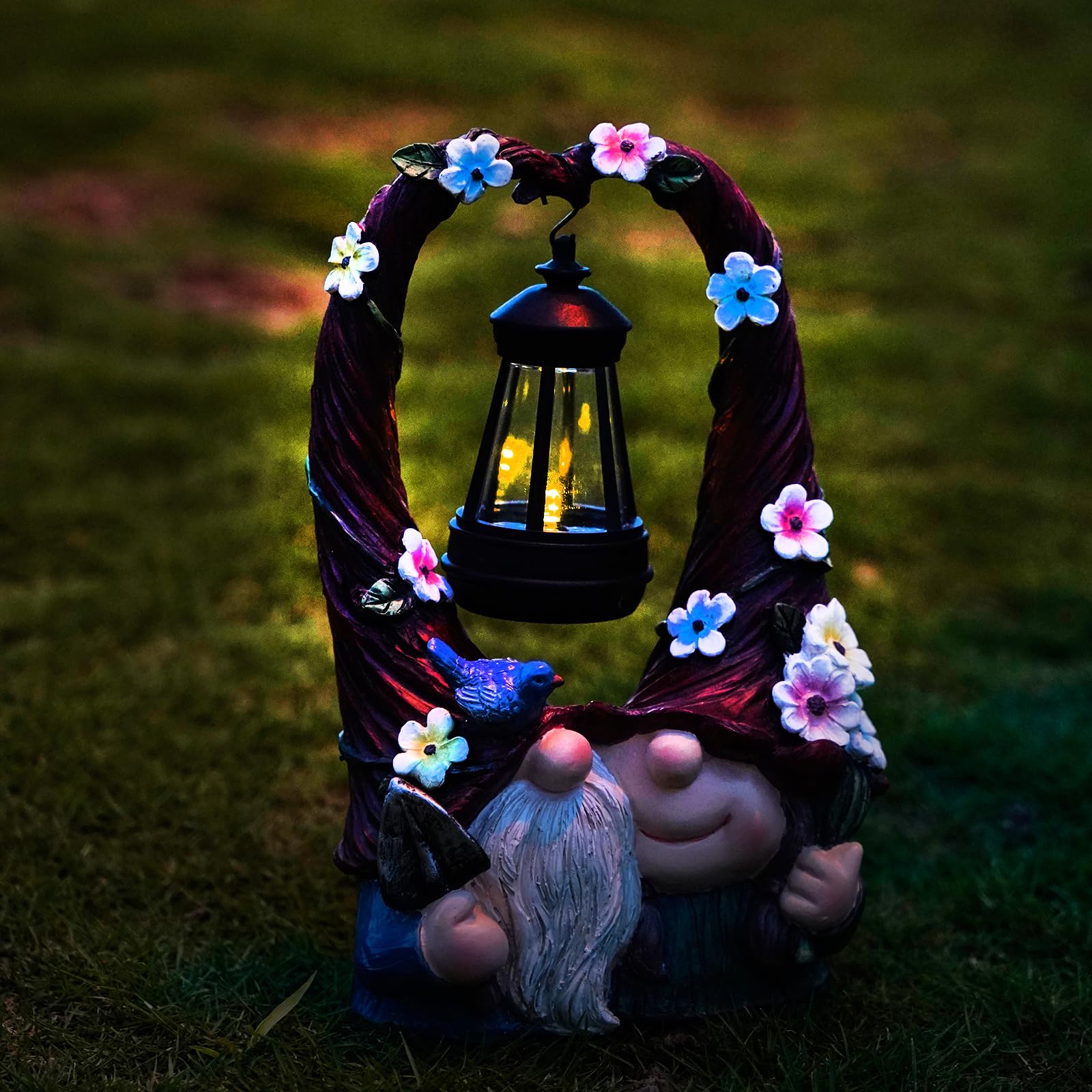 Joint Honglin Outdoor Gnome Decorations with Solar LED Lights Two Couple Gnome Resin Statues