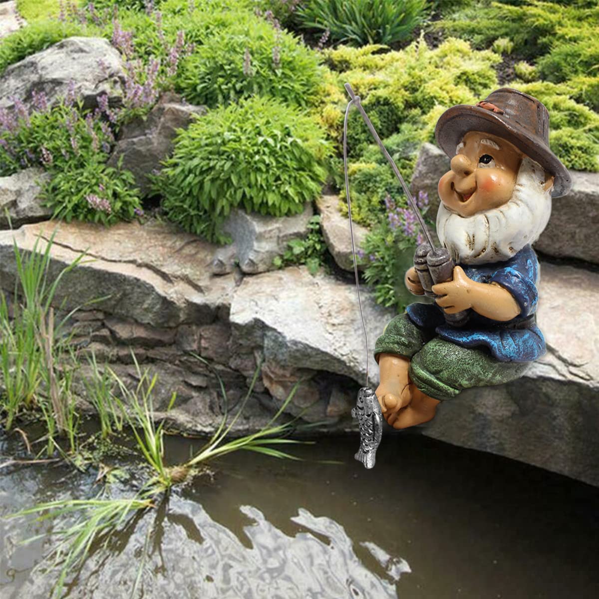 Caffney Fishing Gnome Garden Gnome Statue Naughty Gnome Garden Figurine Dwarf Sculpture Resin Ornament for Lawn Yard Balcony Porch Patio Home Indoor Outdoor Decorations