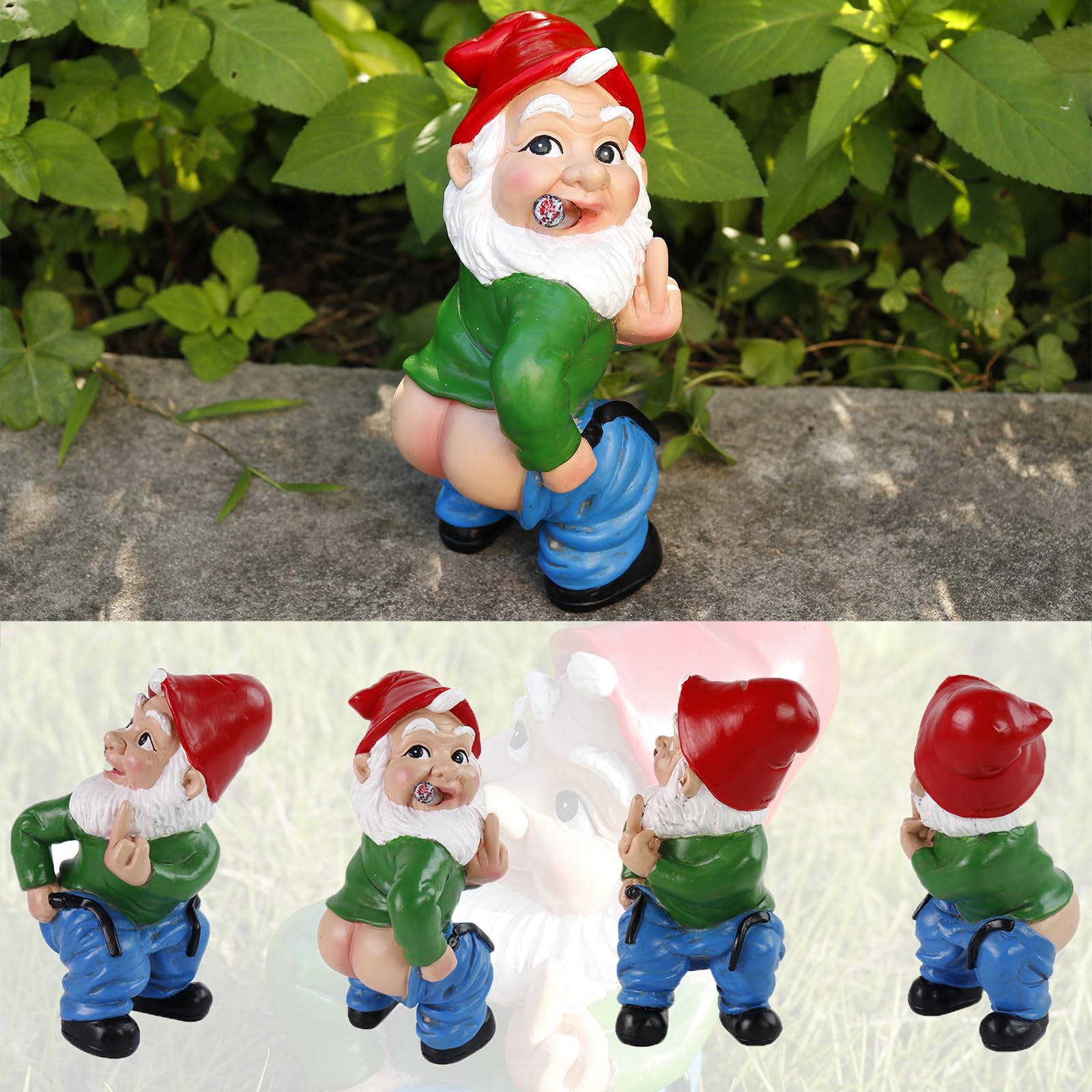 Funny Garden Gnome Statue Outdoor Decor, Middle Finger Figurine Decorations, Naughty Smoking Wizard Gnome Statue, Funny Gnome Figurine for Lawn Yard Balcony Porch Patio Home Ornaments Garden Gifts