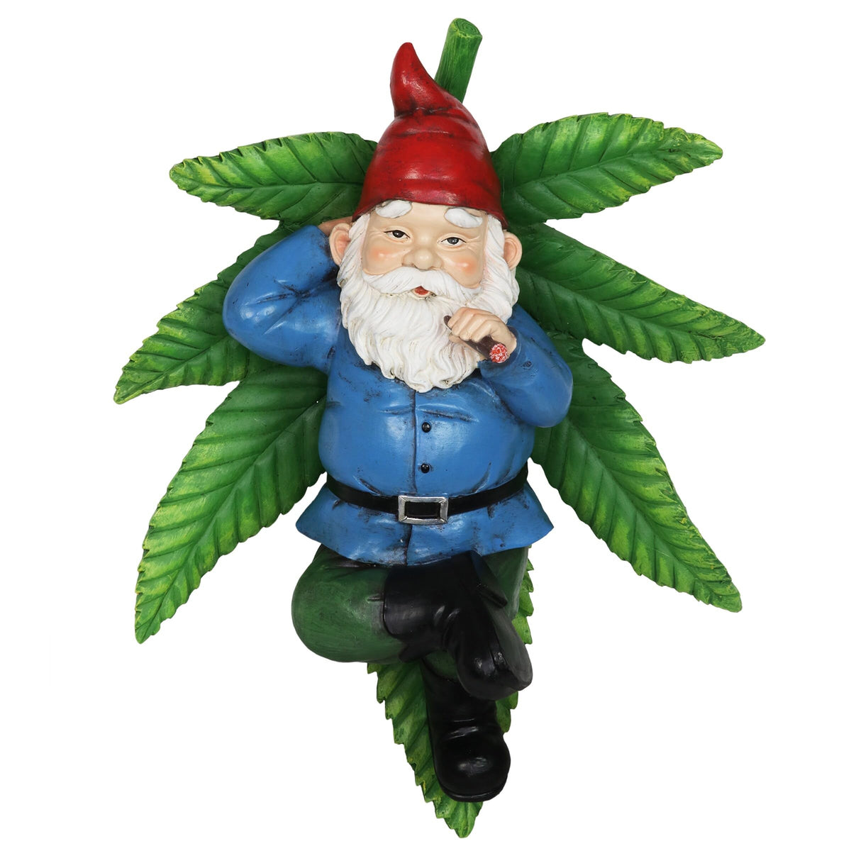 Exhart Good Time Ganja Lounging Gnome Statue | Hand Painted Gnome Art w/Battery Powered LED Light | Weed Smoking Gnome for Indoor & Outdoor Décor for Home | œ12.5 L x 9.5" W x 5" H