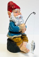 My Square Mile Garden Gnome Fishing Ornament, Resin Outdoor Sculpture, 20cm Height, Weather Resistant