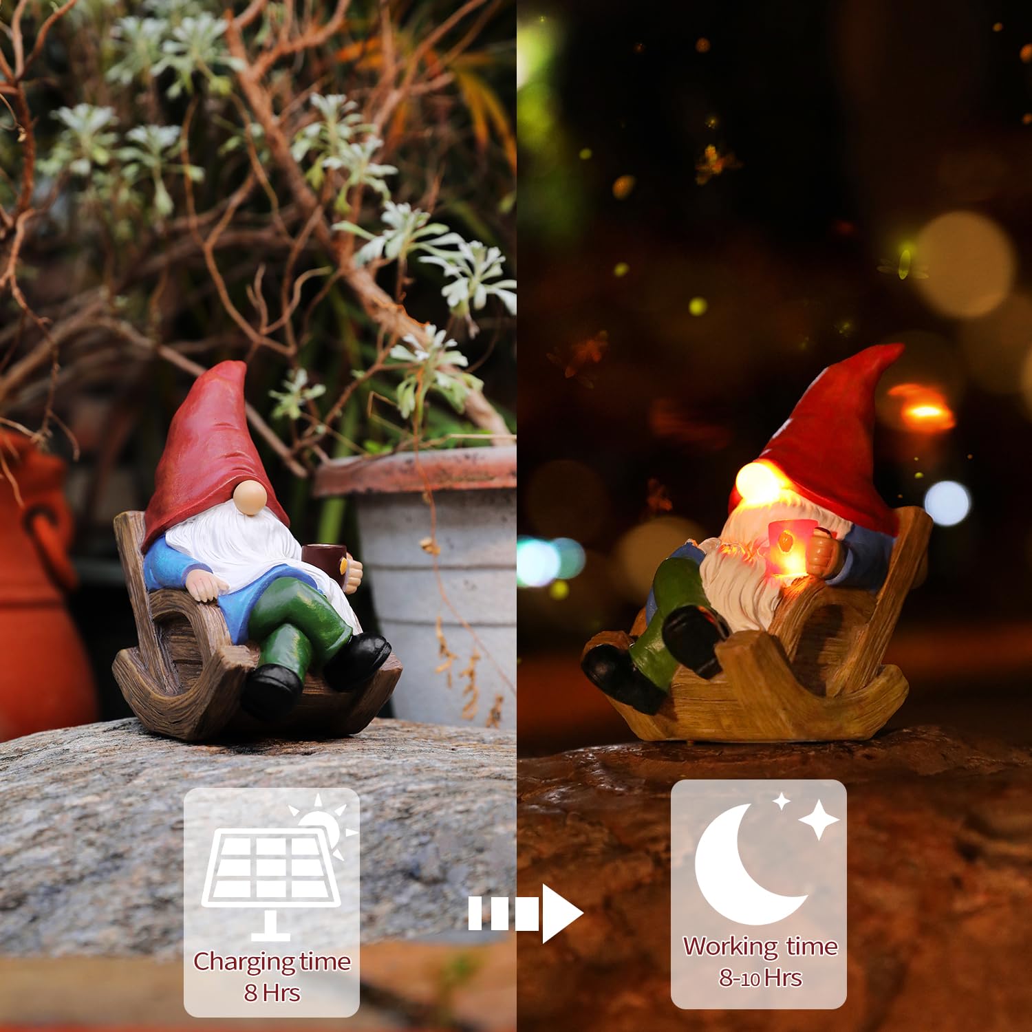 Solar Garden Gnomes Outdoor Statue with Solar Lights,Figurine Lights Solar Garden Yard Decorations Outdoor Decorations for Patio,Yard,Lawn Ornament，Mom Gift Unique Housewarming Gifts