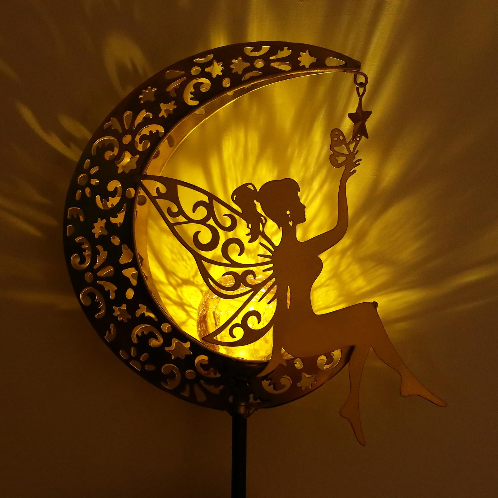 ZKLiLi Solar Lights Garden Decorations,Moon Fairy Light,Solar Crackle Glass Globe,Warm LED Light for Pathway Lawn Patio Courtyard Gifts for Mom Grandma Women