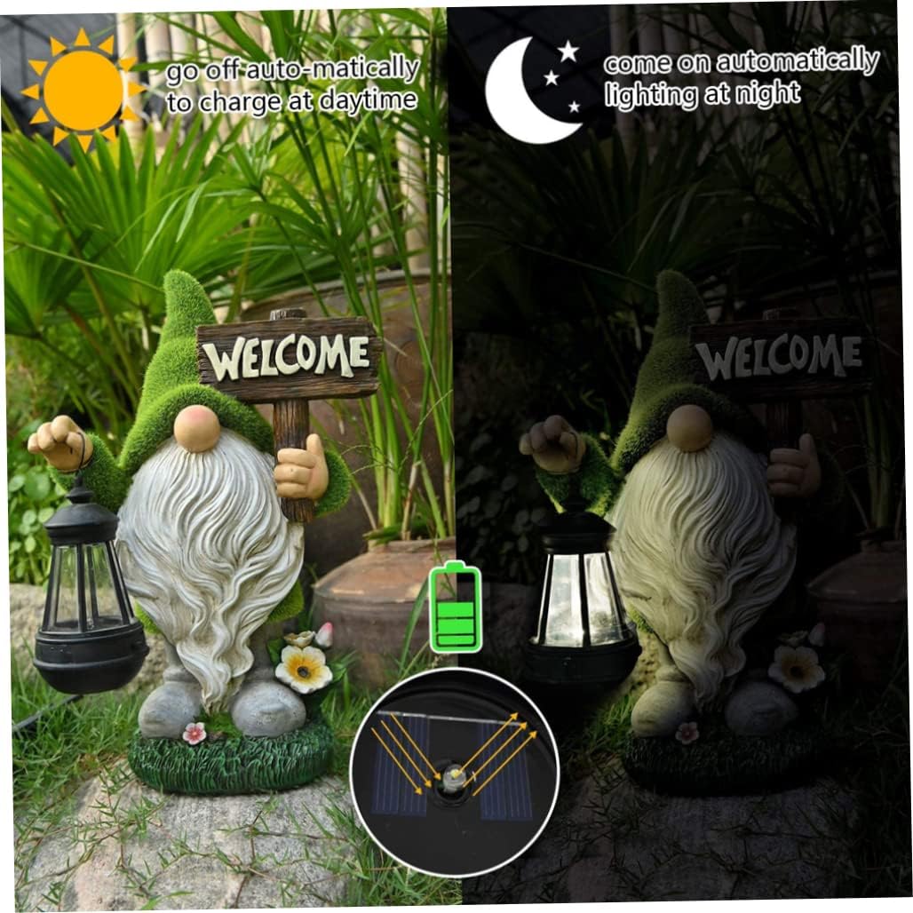 Garden Gnome with Solar Light, Resin Funny Gnomes Sculptures Outdoor Yard Lawn Decor Lantern Solar Gnomes Garden Ornaments for Lawn Garden Decorations