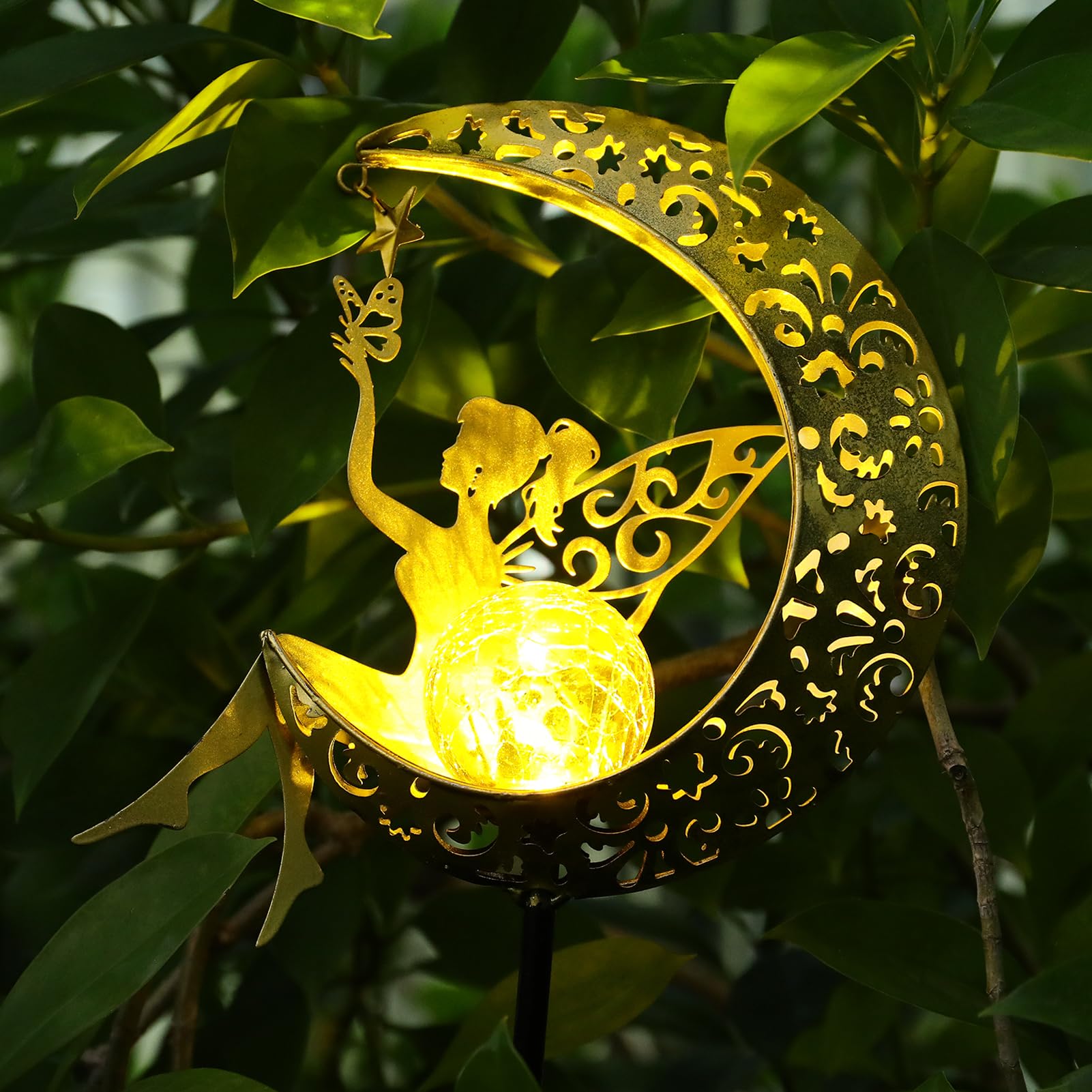 ZKLiLi Solar Lights Garden Decorations,Moon Fairy Light,Solar Crackle Glass Globe,Warm LED Light for Pathway Lawn Patio Courtyard Gifts for Mom Grandma Women