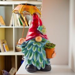 Teaeeno Garden Gnome Statue Decor,Yard Gnomes with Solar LED Umbrella,Solar Lawn Ornaments,Dwarf Sculpture for Outside Patio Porch Lawn Decoration,Waterproof Gnome Statue with Solar Lights for Patio
